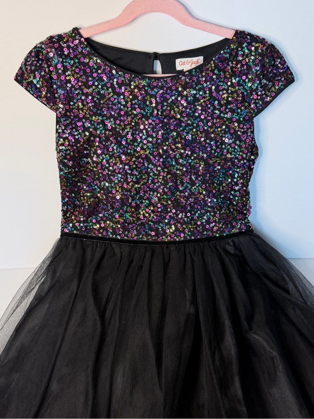 Cat & Jack Girls Black SEQUINS Tulle‎ Formal Dress Size L (10-12)